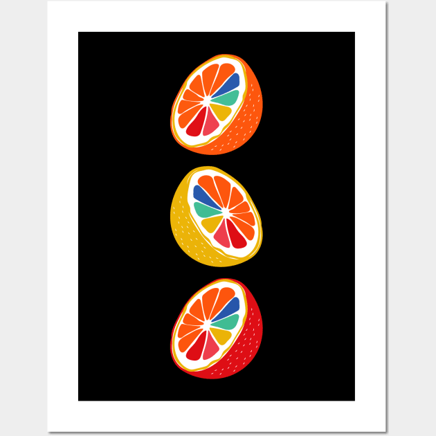 Cool Rainbow Citrus Fruit Wall Art by Marina BH